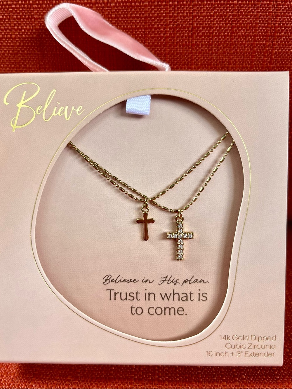 NWT 14K Gold Dipped Double Cross Pendant Multi-Strand Necklace Gold